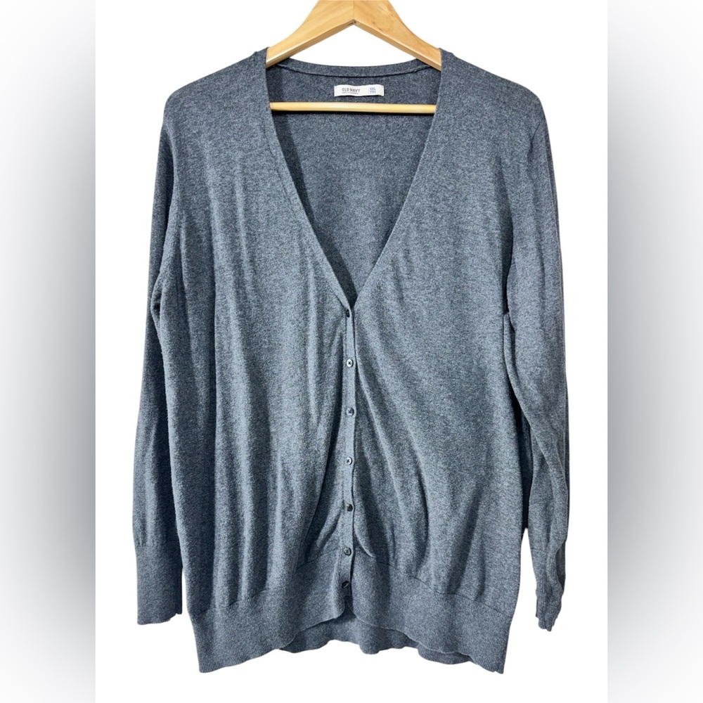 Old Navy Womens V Neck Sweater Size XXL Gray Button Up Preppy 100% Cotton